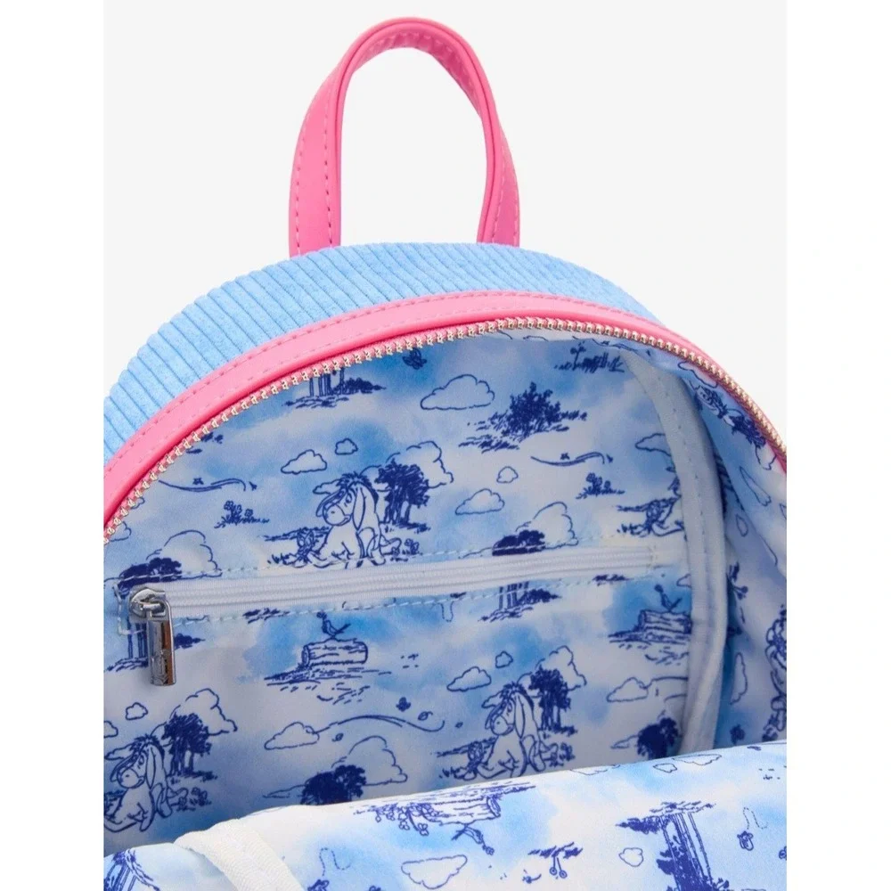 Loungefly Disney Winnie the Pooh Eeyore Peeking Corduroy Blue Backpack & Coin Ba